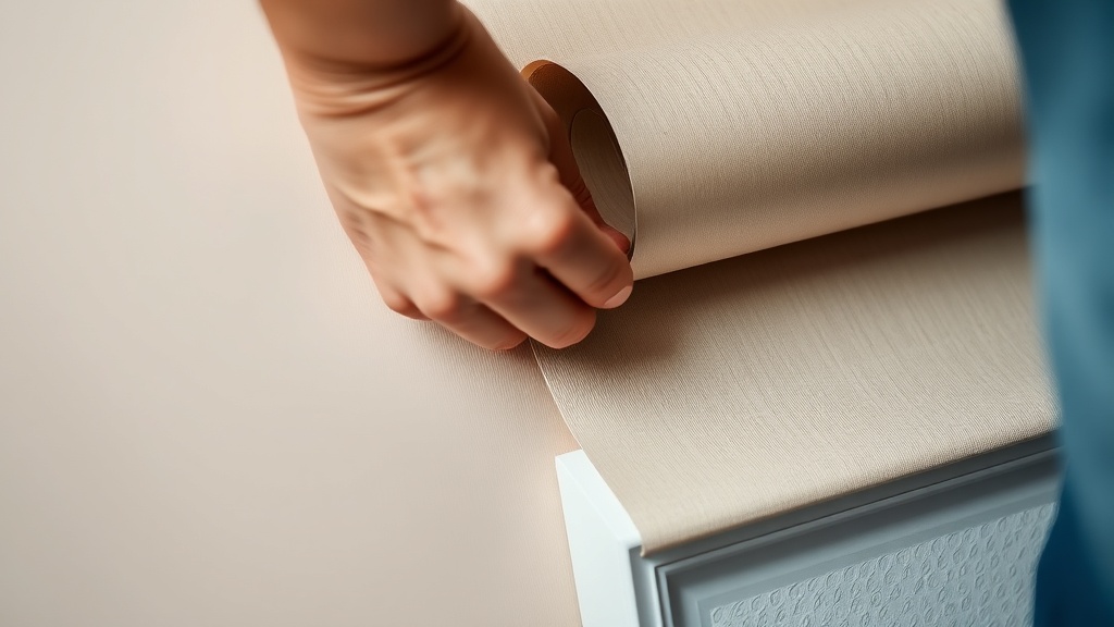 벽지 시공 전문가가 이음새 부분을 꼼꼼하게 맞추어 시공하는 디테일한 모습